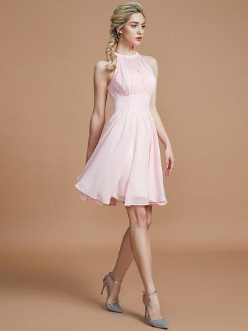 A-Linie/Princess-Linie Chiffon Knielang Ärmellos U-Ausschnitt Brautjungfernkleider