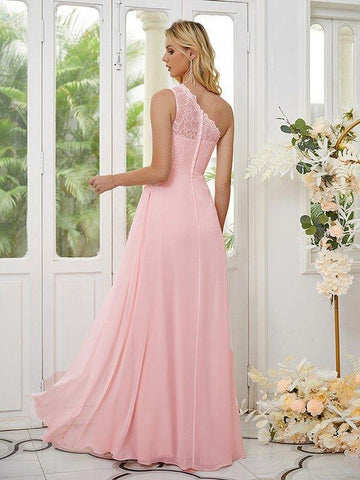 A-Linie/Princess-Linie Chiffon Spitze One-Shoulder-Träger Ärmellos Bodenlang Brautjungfernkleider