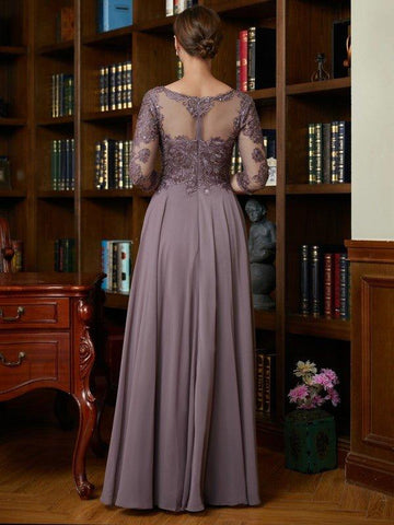 A-Linie/Princess-Linie Chiffon Spitze U-Ausschnitt 3/4 Ärmel Bodenlang Brautmutterkleider