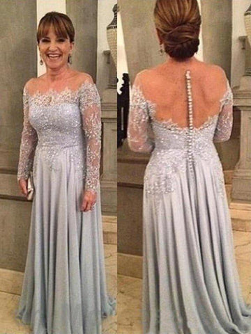 A-Linie/Princess-Linie Chiffon Spitze U-Ausschnitt Lange Ärmel Sweep/Pinsel zug Kleider für die Brautmutter