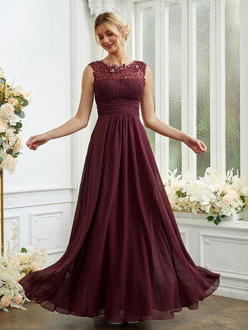 A-Linie/Princess-Linie Chiffon Spitze U-Ausschnitt Ärmellos Bodenlang Brautjungfernkleider
