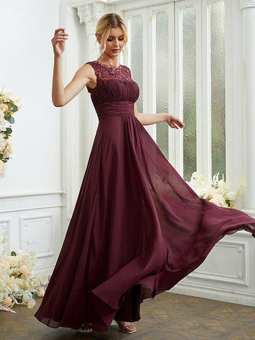 A-Linie/Princess-Linie Chiffon Spitze U-Ausschnitt Ärmellos Bodenlang Brautjungfernkleider