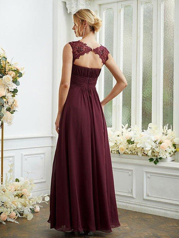 A-Linie/Princess-Linie Chiffon Spitze U-Ausschnitt Ärmellos Bodenlang Brautjungfernkleider