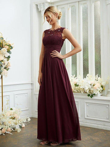 A-Linie/Princess-Linie Chiffon Spitze U-Ausschnitt Ärmellos Bodenlang Brautjungfernkleider