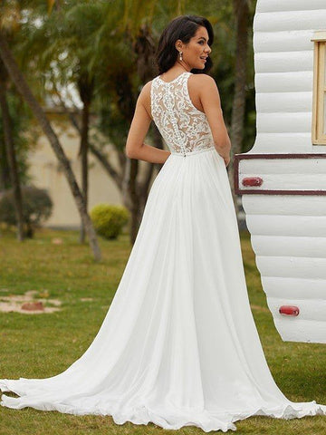 A-Linie/Princess-Linie Chiffon Spitze U-Ausschnitt Ärmellos Sweep/Pinsel zug Brautkleider