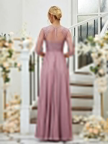 A-Linie/Princess-Linie Chiffon Spitze V-Ausschnitt 3/4 Ärmel Bodenlang Brautjungfernkleider
