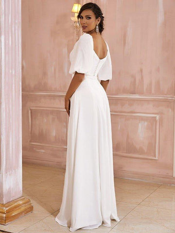 A-Linie/Princess-Linie Chiffon Rüschen Off-the-Shoulder-Träger 1/2 Ärmel Bodenlang Brautkleider