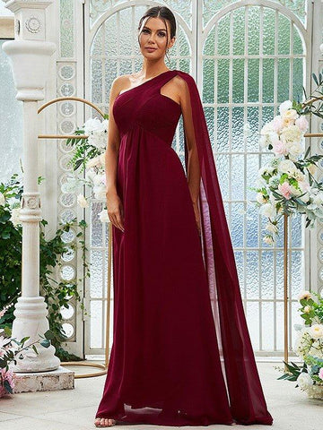 A-Linie/Princess-Linie Chiffon Rüschen One-Shoulder-Träger Ärmellos Bodenlang Brautjungfernkleider