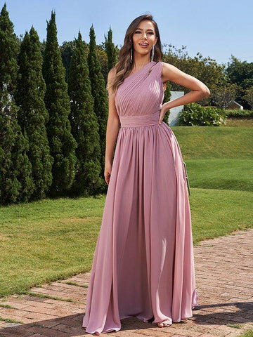A-Linie/Princess-Linie Chiffon Rüschen One-Shoulder-Träger Ärmellos Bodenlang Brautjungfernkleider