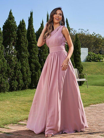 A-Linie/Princess-Linie Chiffon Rüschen One-Shoulder-Träger Ärmellos Bodenlang Brautjungfernkleider