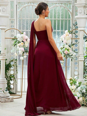A-Linie/Princess-Linie Chiffon Rüschen One-Shoulder-Träger Ärmellos Bodenlang Brautjungfernkleider