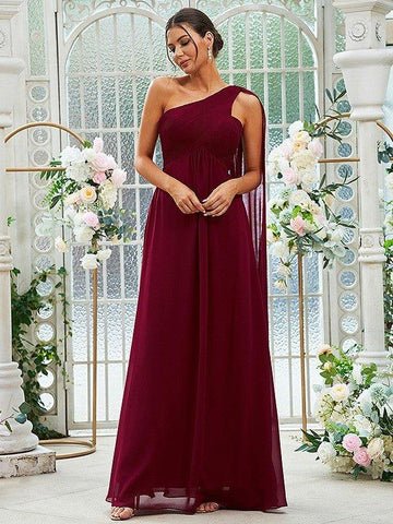 A-Linie/Princess-Linie Chiffon Rüschen One-Shoulder-Träger Ärmellos Bodenlang Brautjungfernkleider