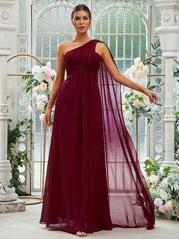 A-Linie/Princess-Linie Chiffon Rüschen One-Shoulder-Träger Ärmellos Bodenlang Brautjungfernkleider