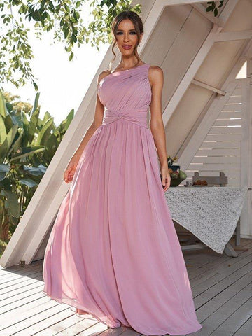 A-Linie/Princess-Linie Chiffon Rüschen One-Shoulder-Träger Ärmellos Sweep/Pinsel zug Brautjungfernkleider