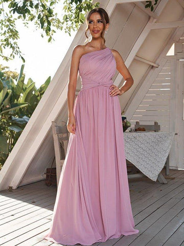 A-Linie/Princess-Linie Chiffon Rüschen One-Shoulder-Träger Ärmellos Sweep/Pinsel zug Brautjungfernkleider