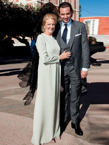 A-Linie/Princess-Linie Chiffon Rüschen U-Ausschnitt Lange Ärmel Bodenlang Kleider für die Brautmutter