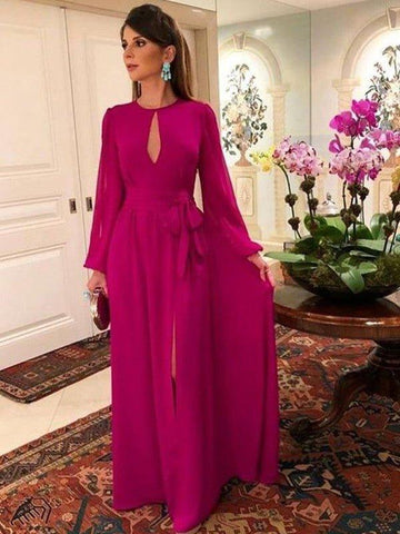 A-Linie/Princess-Linie Chiffon Rüschen U-Ausschnitt Lange Ärmel Bodenlang Kleider für die Brautmutter