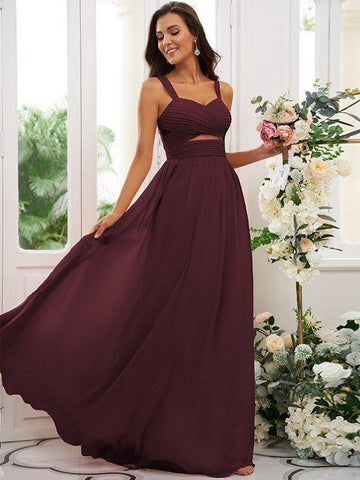 A-Linie/Princess-Linie Chiffon Gerüscht Träger Ärmellos Bodenlang Brautjungfernkleider