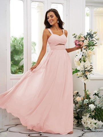 A-Linie/Princess-Linie Chiffon Gerüscht Träger Ärmellos Bodenlang Brautjungfernkleider