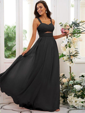 A-Linie/Princess-Linie Chiffon Gerüscht Träger Ärmellos Bodenlang Brautjungfernkleider