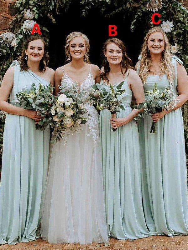 A-Line/Princess Chiffon Ruched Straps Sleeveless Floor-Length Bridesmaid Dresses