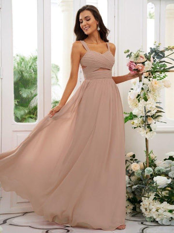 A-Linie/Princess-Linie Chiffon Gerüscht Träger Ärmellos Bodenlang Brautjungfernkleider