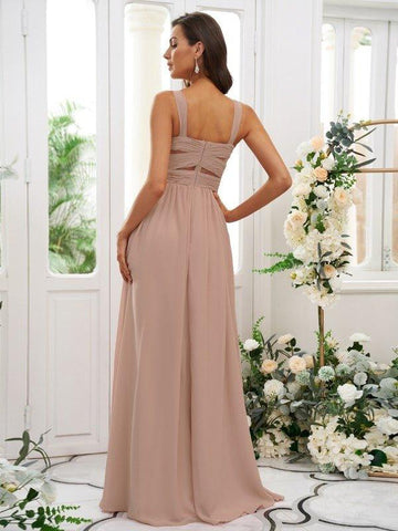 A-Linie/Princess-Linie Chiffon Gerüscht Träger Ärmellos Bodenlang Brautjungfernkleider