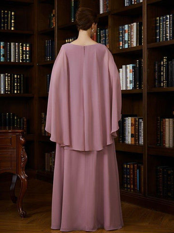 A-Linie/Princess-Linie Chiffon Gerüscht V-Ausschnitt 3/4-Ärmel Bodenlang Kleider für die Brautmutter