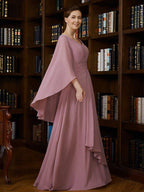A-Line/Princess Chiffon Ruched V-neck 3/4 Sleeves Floor-Length Mother of the Bride Dresses