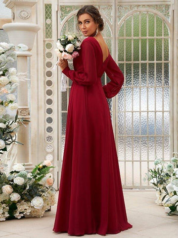 A-Linie/Princess-Linie Chiffon Gerüscht V-Ausschnitt Lange Ärmel Bodenlang Brautjungfernkleider