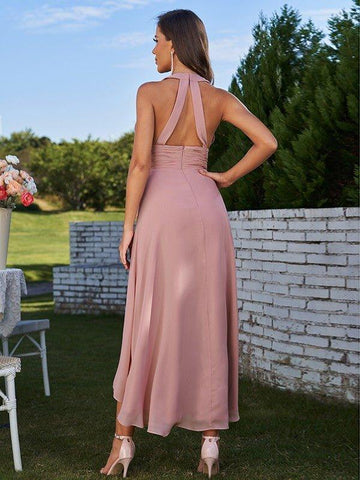 A-Linie/Princess-Linie Chiffon Gerüscht V-Ausschnitt Ärmellos Asymmetrisch Brautjungfernkleider