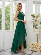 A-Line/Princess Chiffon Ruched V-neck Sleeveless Asymmetrical Bridesmaid Dresses