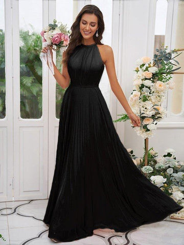 A-Linie/Princess-Linie Chiffon Rüschen Neckholder Ärmellos Bodenlang Brautjungfernkleider