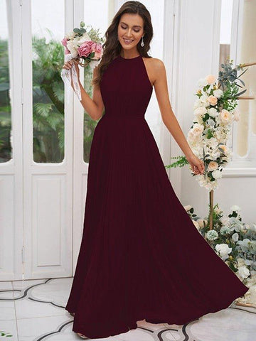 A-Linie/Princess-Linie Chiffon Rüschen Neckholder Ärmellos Bodenlang Brautjungfernkleider