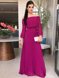 A-Linie/Princess-Linie Chiffon Rüschen Schulterfrei Lange Ärmel Bodenlang Brautmutterkleider