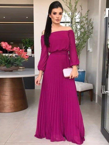 A-Linie/Princess-Linie Chiffon Rüschen Schulterfrei Lange Ärmel Bodenlang Brautmutterkleider