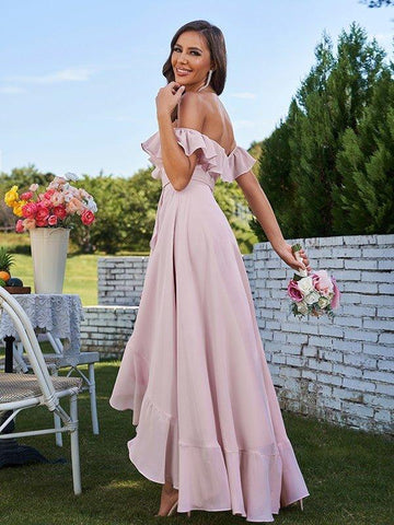 A-Linie/Princess-Linie Chiffon Rüschen Off-The-Shoulder-Träger Ärmellos Asymmetrisch Brautjungfernkleider