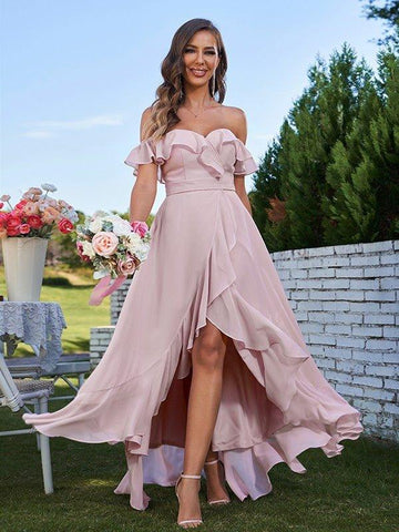 A-Linie/Princess-Linie Chiffon Rüschen Off-The-Shoulder-Träger Ärmellos Asymmetrisch Brautjungfernkleider