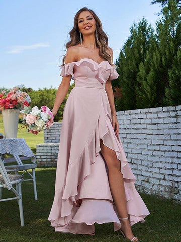A-Linie/Princess-Linie Chiffon Rüschen Off-The-Shoulder-Träger Ärmellos Asymmetrisch Brautjungfernkleider
