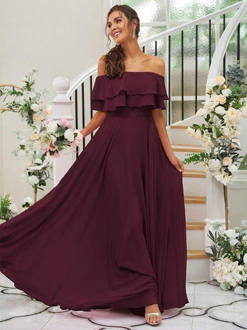 A-Linie/Princess-Linie Chiffon Rüschen Off-the-Shoulder-Träger Ärmellos Bodenlang Brautjungfernkleider