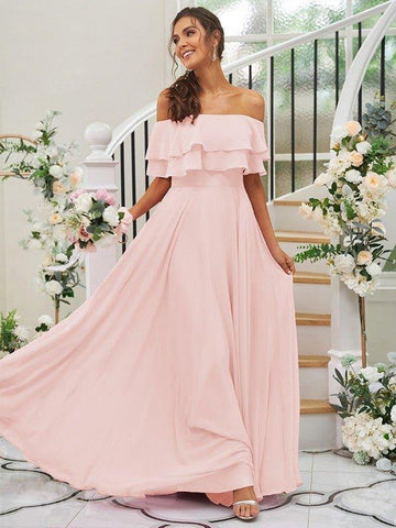 A-Linie/Princess-Linie Chiffon Rüschen Off-the-Shoulder-Träger Ärmellos Bodenlang Brautjungfernkleider
