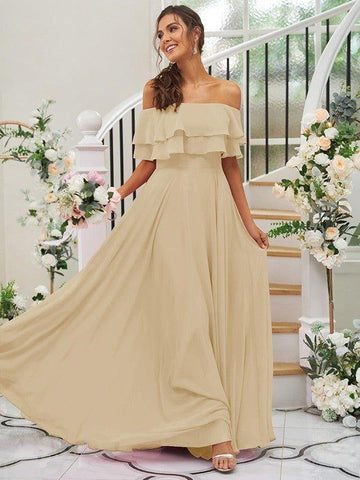 A-Linie/Princess-Linie Chiffon Rüschen Off-the-Shoulder-Träger Ärmellos Bodenlang Brautjungfernkleider
