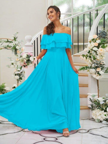 A-Linie/Princess-Linie Chiffon Rüschen Off-the-Shoulder-Träger Ärmellos Bodenlang Brautjungfernkleider