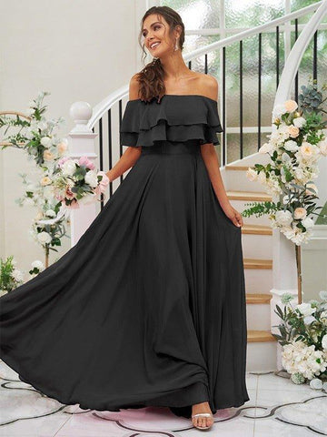 A-Linie/Princess-Linie Chiffon Rüschen Off-the-Shoulder-Träger Ärmellos Bodenlang Brautjungfernkleider