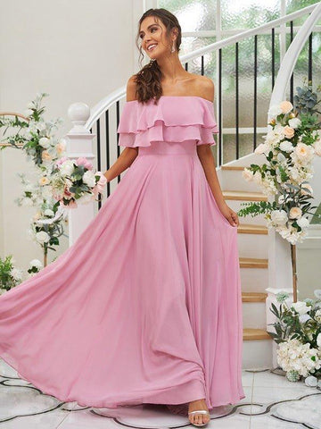 A-Linie/Princess-Linie Chiffon Rüschen Off-the-Shoulder-Träger Ärmellos Bodenlang Brautjungfernkleider