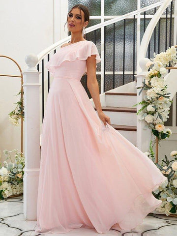 A-Linie/Princess-Linie Chiffon Rüschen One-Shoulder-Träger Ärmellos Bodenlang Brautjungfernkleider