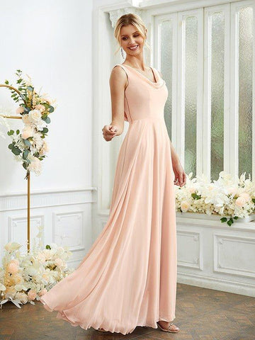 A-Linie/Princess-Linie Chiffon Rüschen U-Ausschnitt Ärmellos Bodenlang Brautjungfernkleider