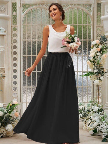 A-Linie/Princess-Linie Chiffon Rüschen U-Ausschnitt Ärmellos Bodenlang Zweiteilige Brautjungfernkleider