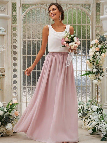A-Linie/Princess-Linie Chiffon Rüschen U-Ausschnitt Ärmellos Bodenlang Zweiteilige Brautjungfernkleider