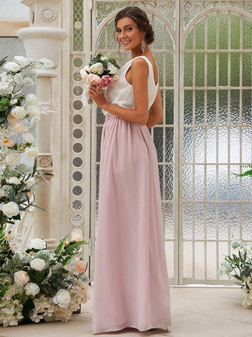 A-Linie/Princess-Linie Chiffon Rüschen U-Ausschnitt Ärmellos Bodenlang Zweiteilige Brautjungfernkleider